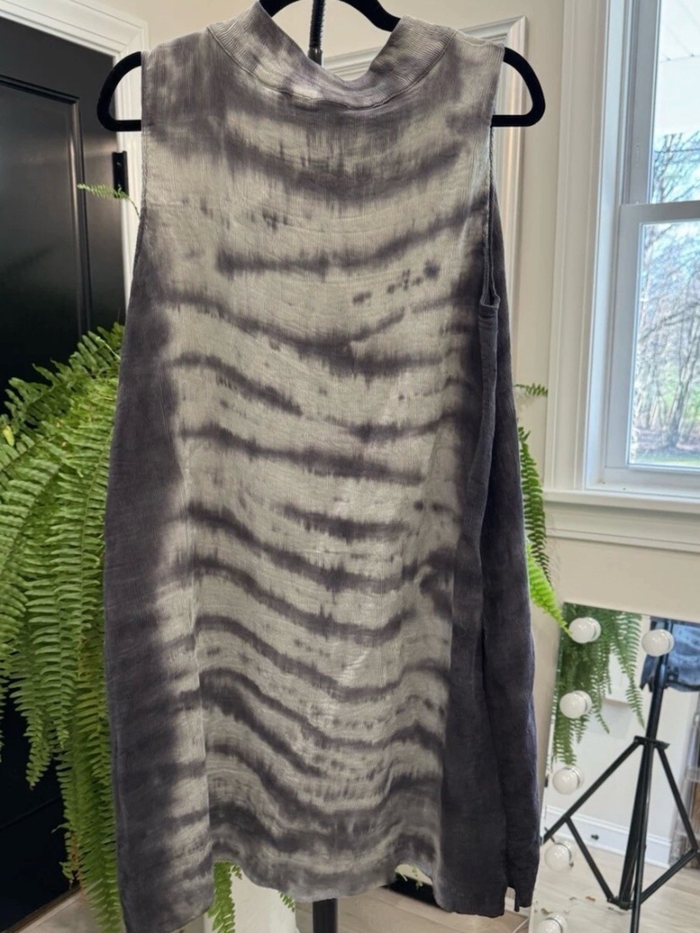 Designer Beau Jours Ribbed Tie Died Mock Turtleneck Sleeveless Tunic Top L